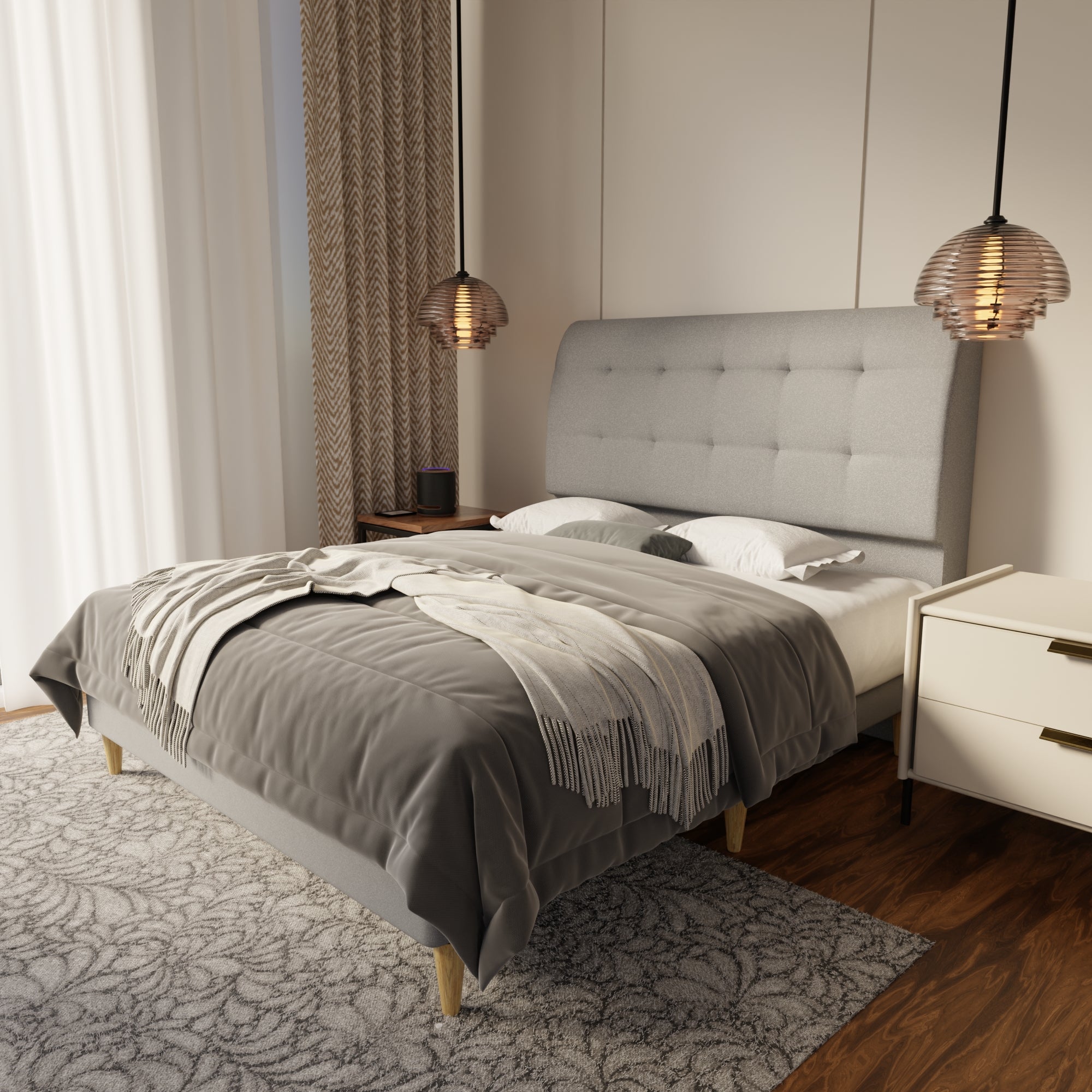 Haldor Fabric Bed Frame (Water Repellent & Pet friendly) by Somnuz