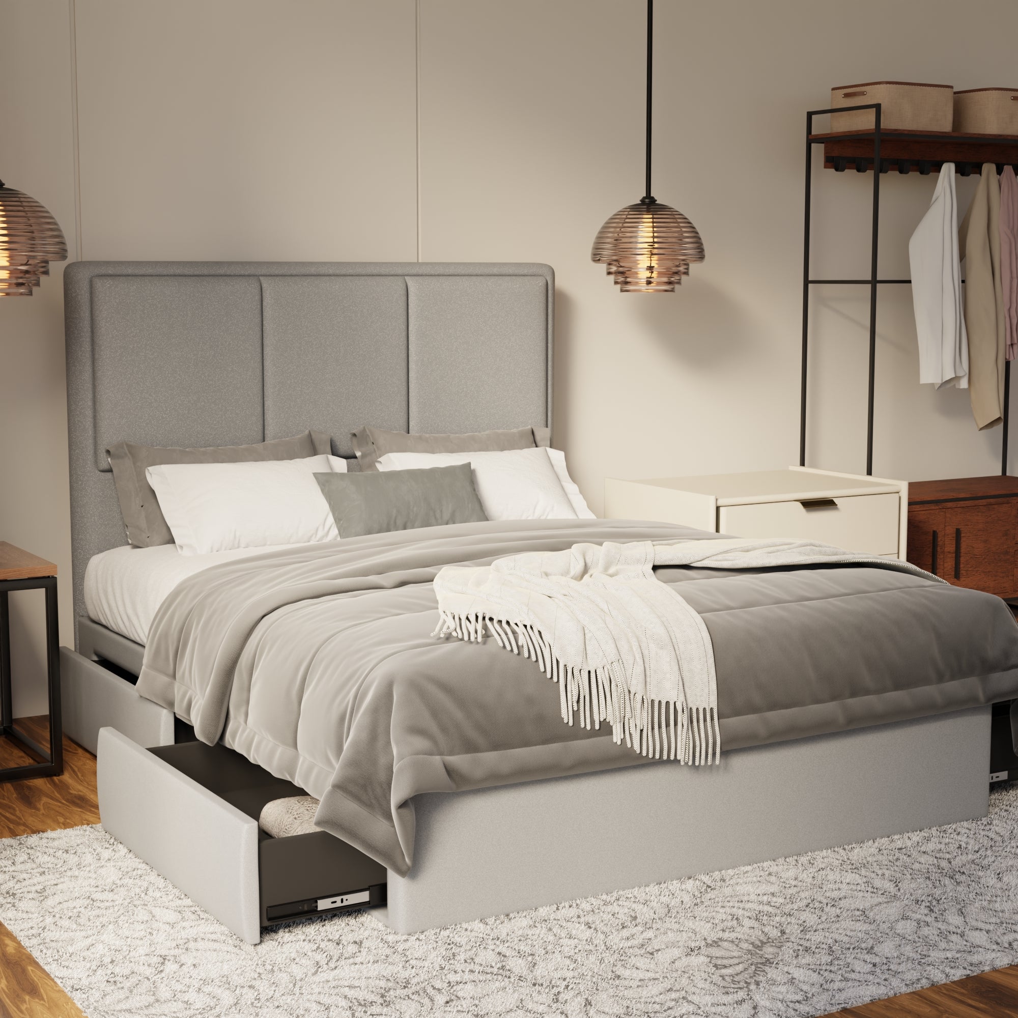 Velmira Fabric Drawer Bed Frame (Water Repellent & Pet friendly) by Somnuz