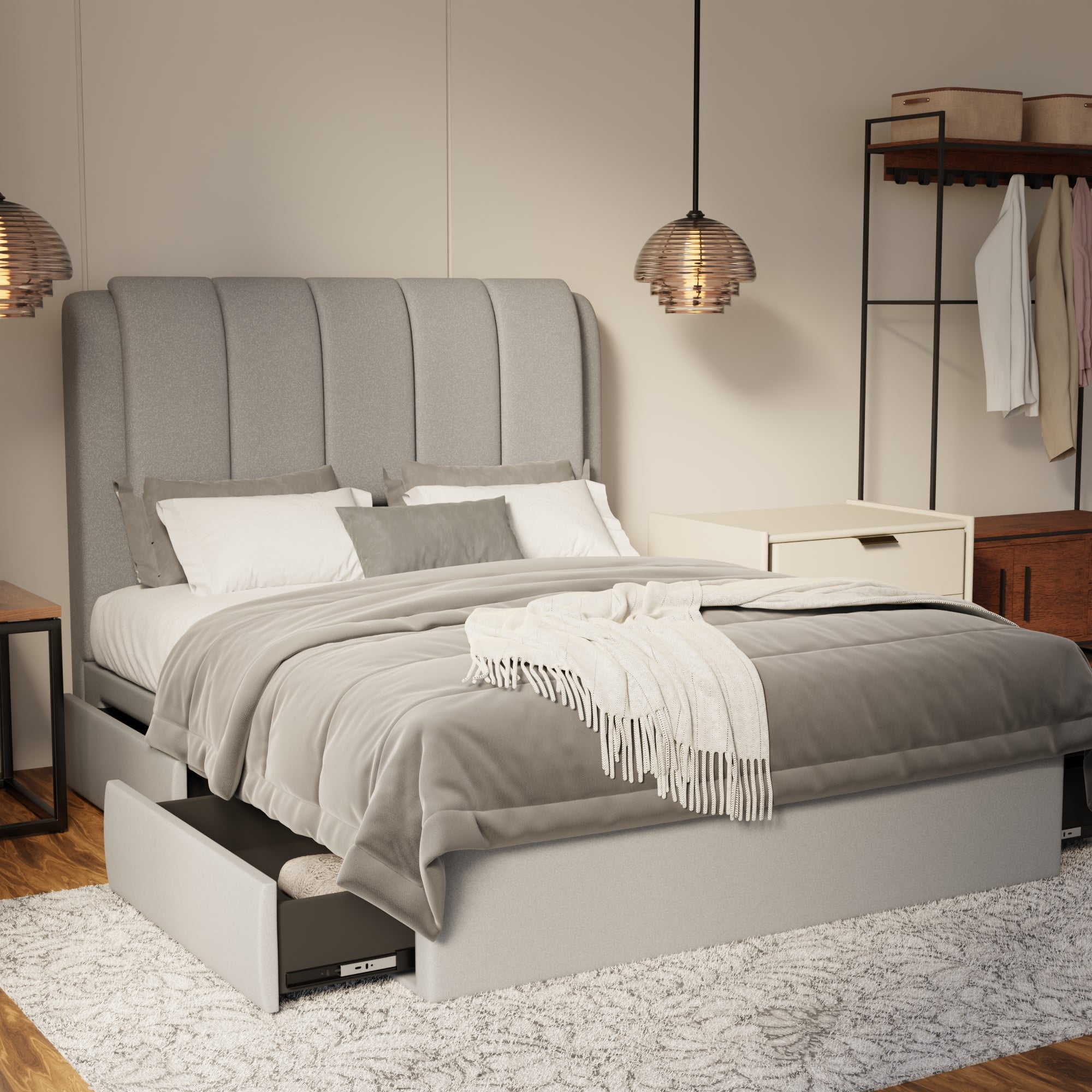 Asteron Fabric Drawer Bed Frame (Water Repellent & Pet friendly) by Somnuz