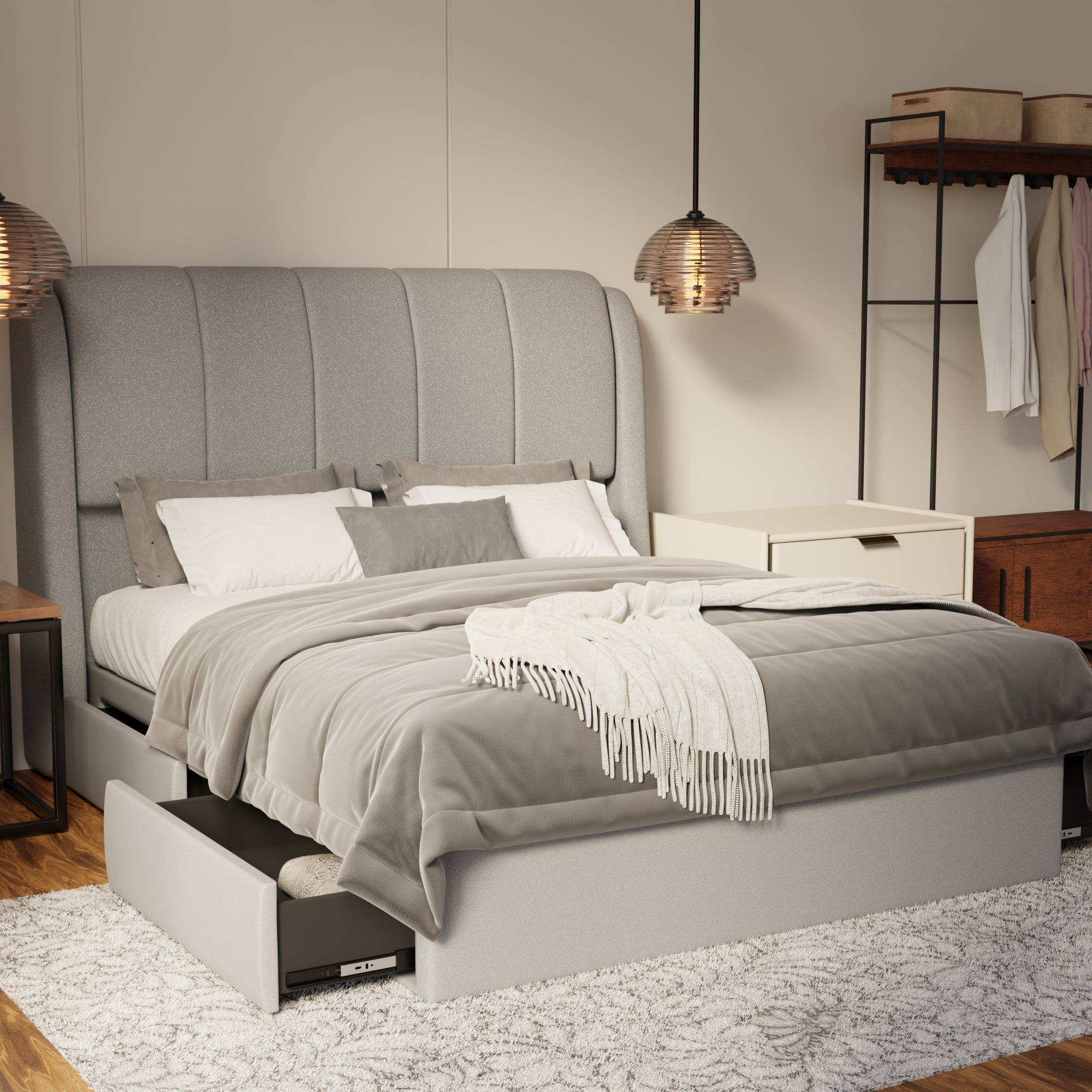 Brinley Fabric Drawer Bed Frame (Water Repellent & Pet friendly) by Somnuz