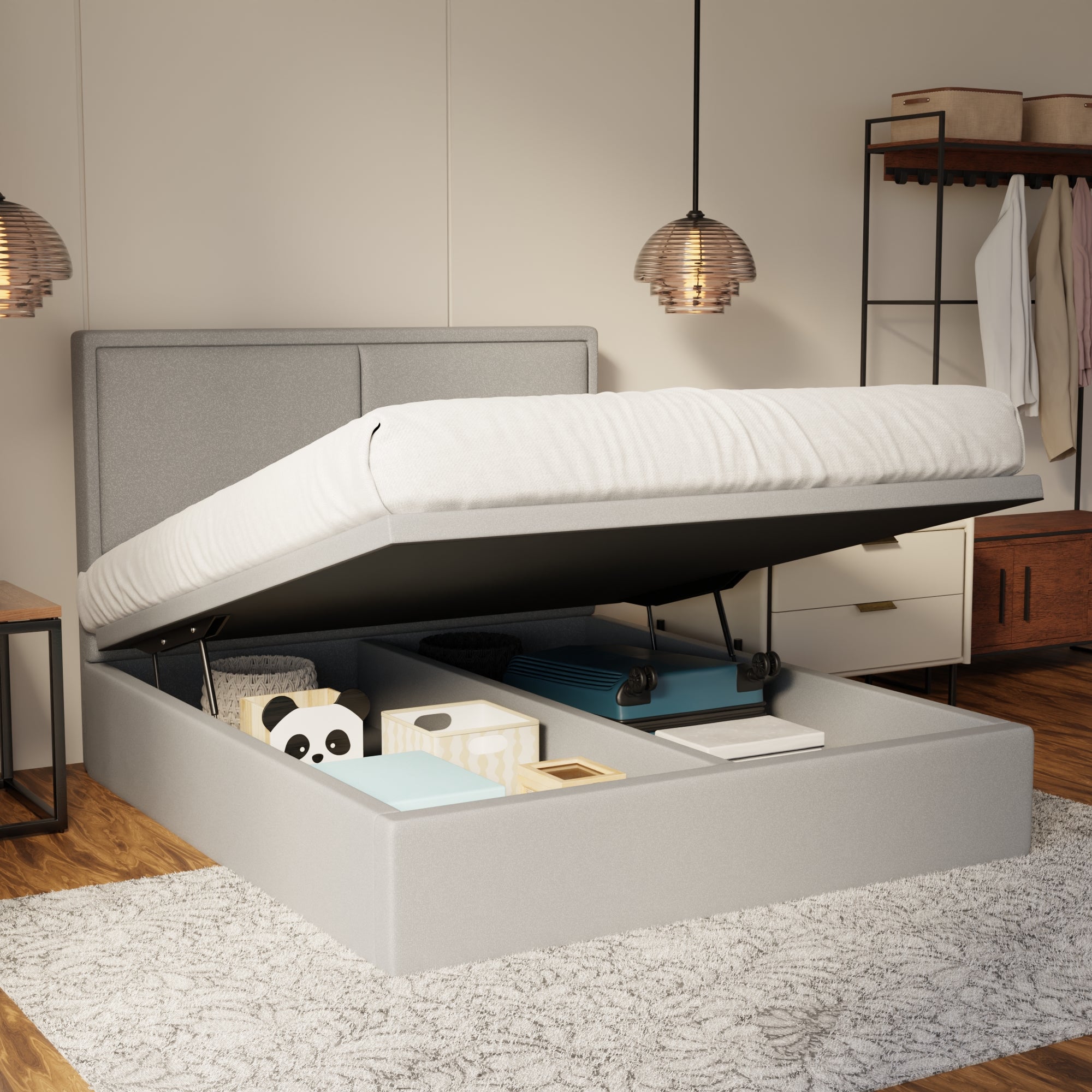 Bravelle Fabric Storage Bed Frame (Water Repellent & Pet Friendly) by Somnuz