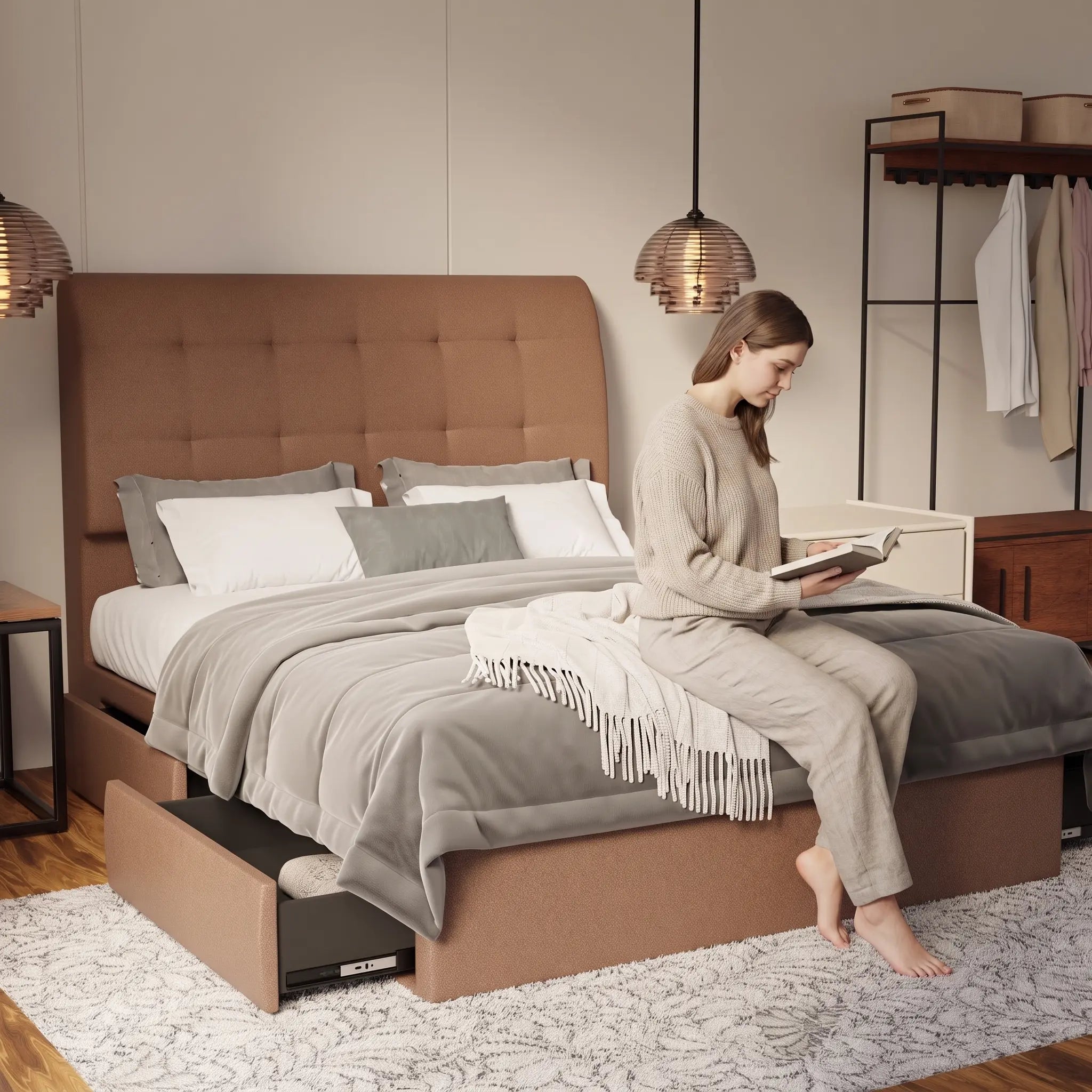 Haldor Fabric Drawer Bed Frame (Water Repellent & Pet friendly) by Somnuz - Lifestyle