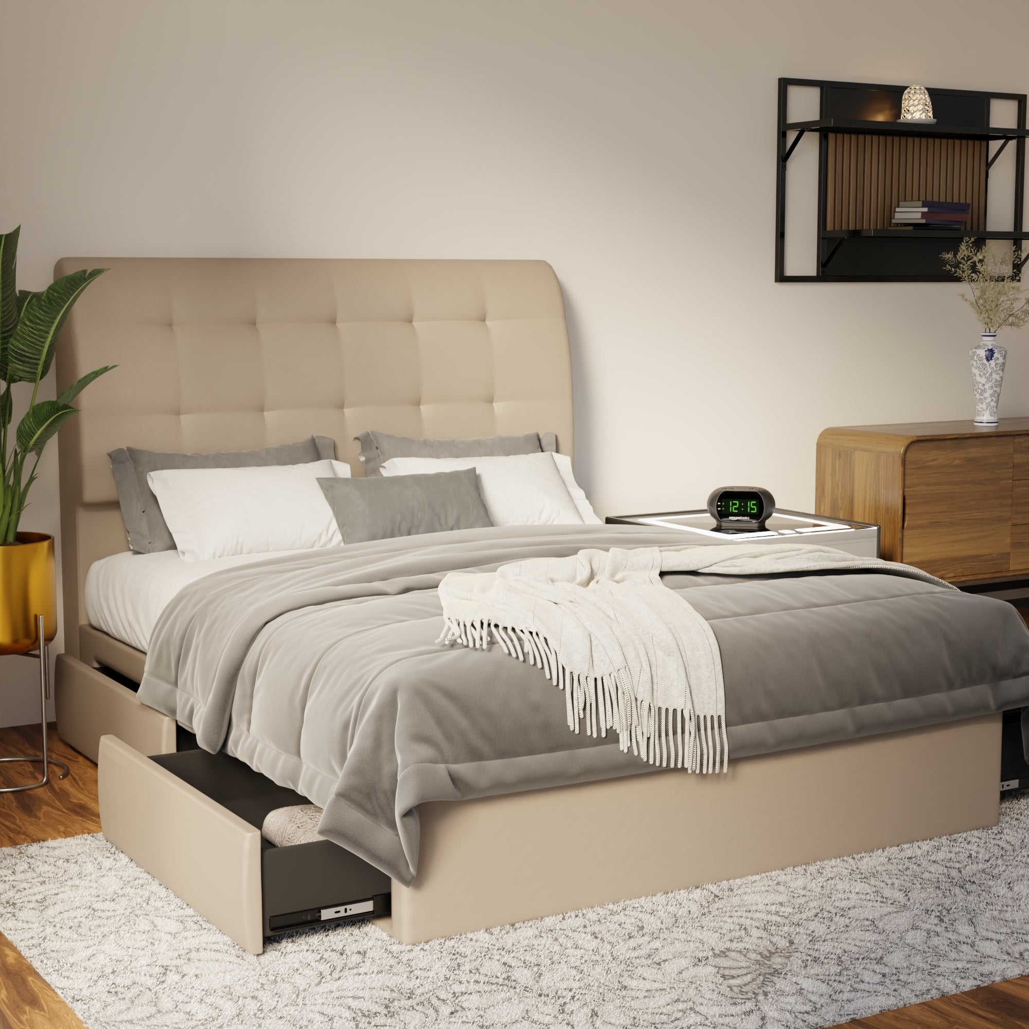 Haldor Faux Leather Drawer Bed Frame (Pet Friendly)