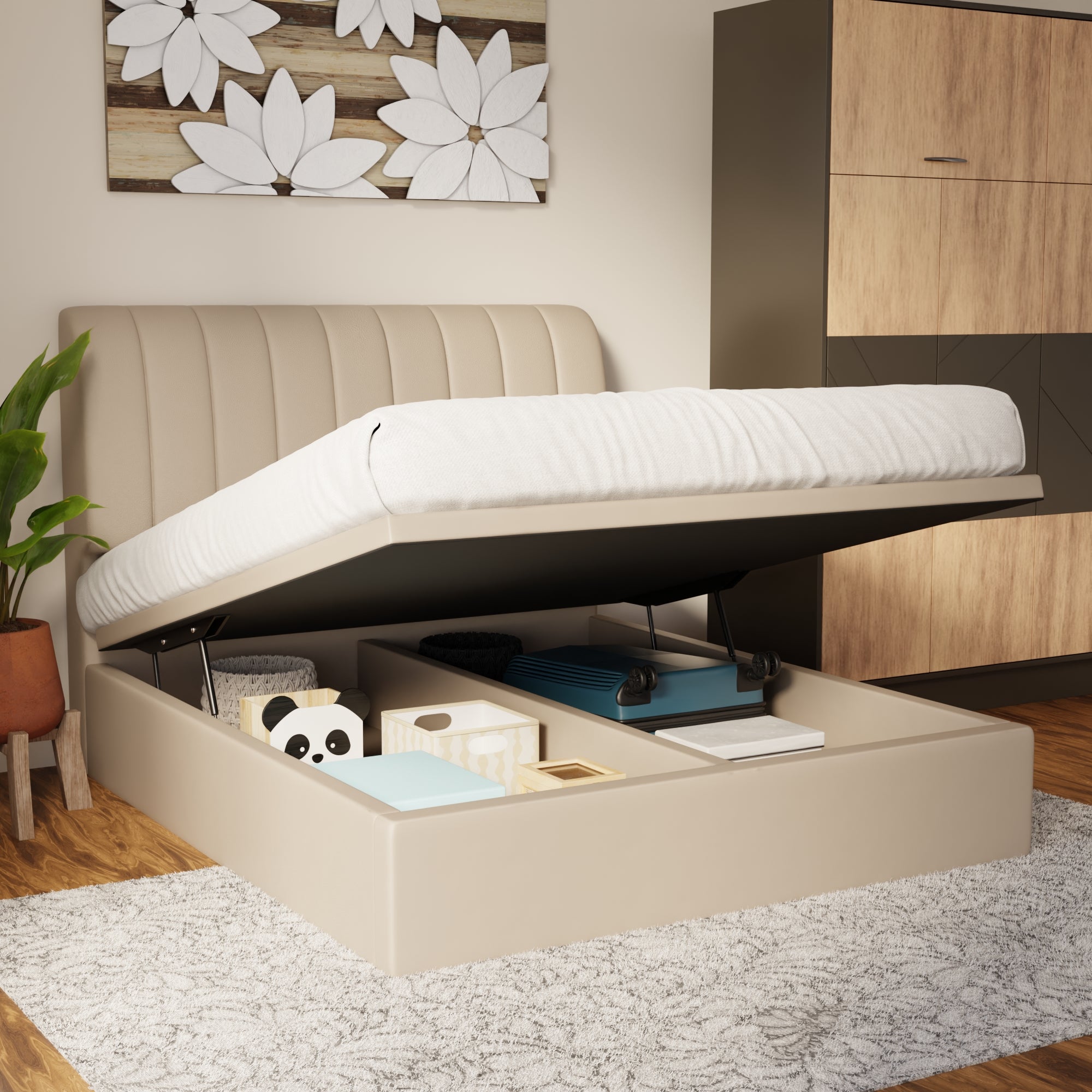 Kuro Faux Leather Storage Bed Frame (Pet Friendly) by Somnuz