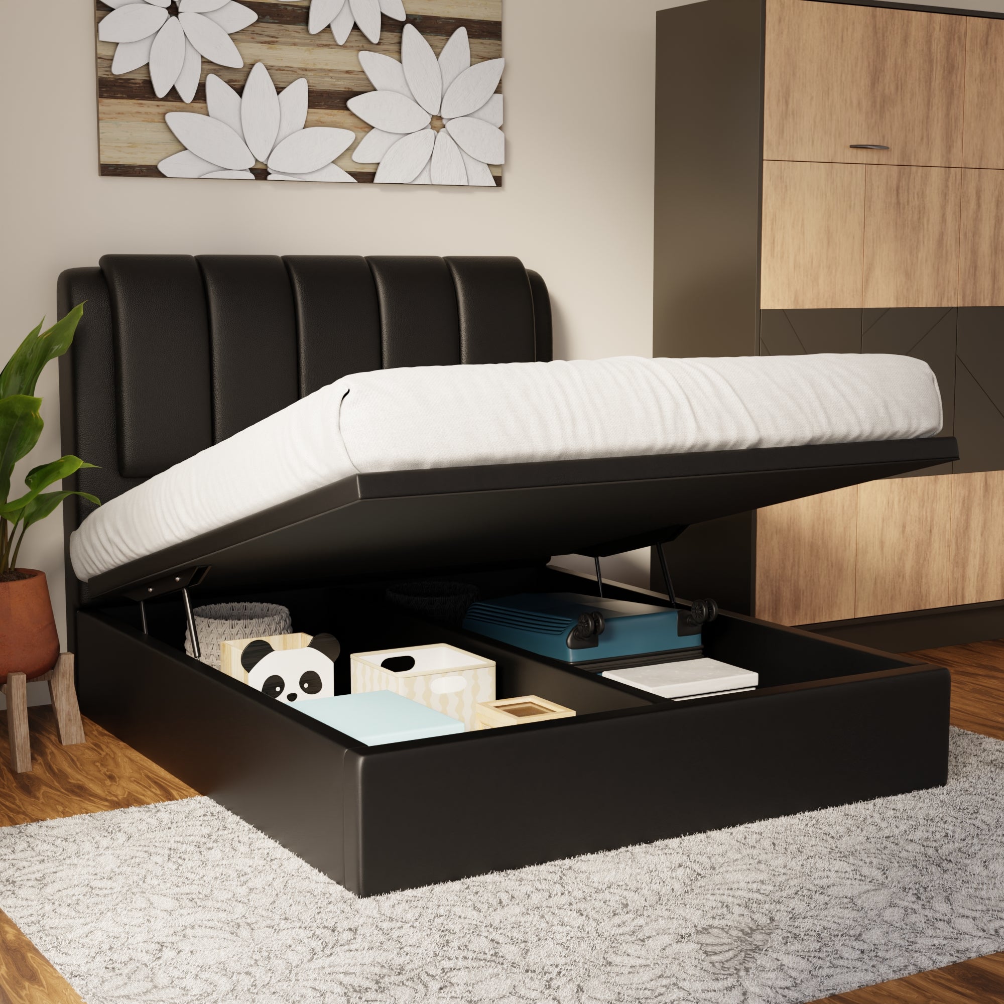 Asteron Faux Leather Storage Bed Frame (Pet Friendly) by Somnuz