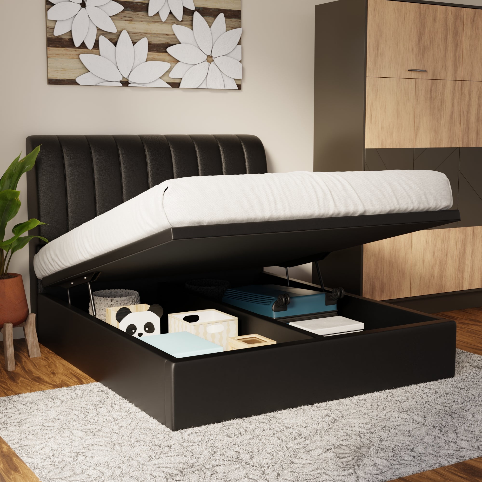 Kuro Faux Leather Storage Bed Frame (Pet Friendly) by Somnuz