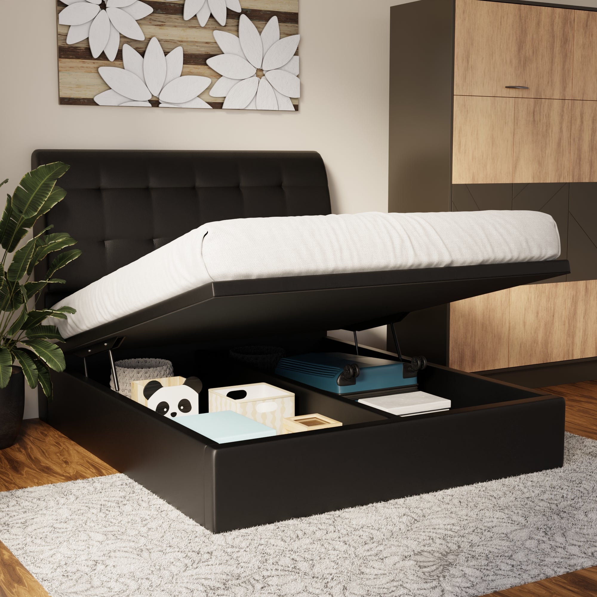 Haldor Faux Leather Storage Bed Frame (Pet Friendly) by Somnuz