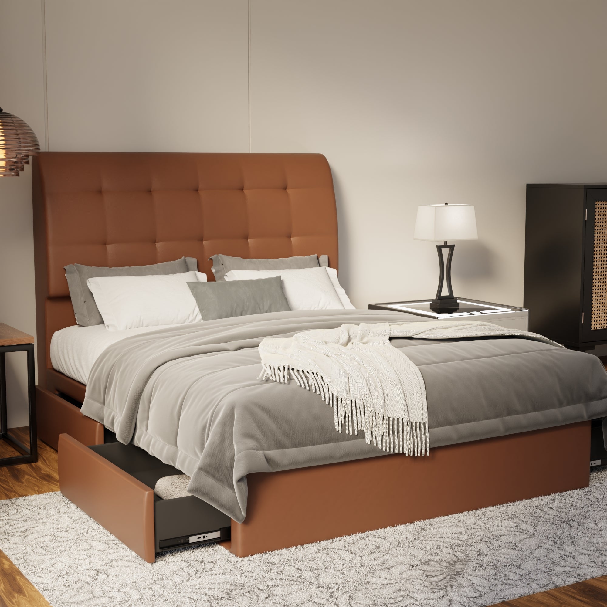 Haldor Faux Leather Drawer Bed Frame (Pet Friendly)
