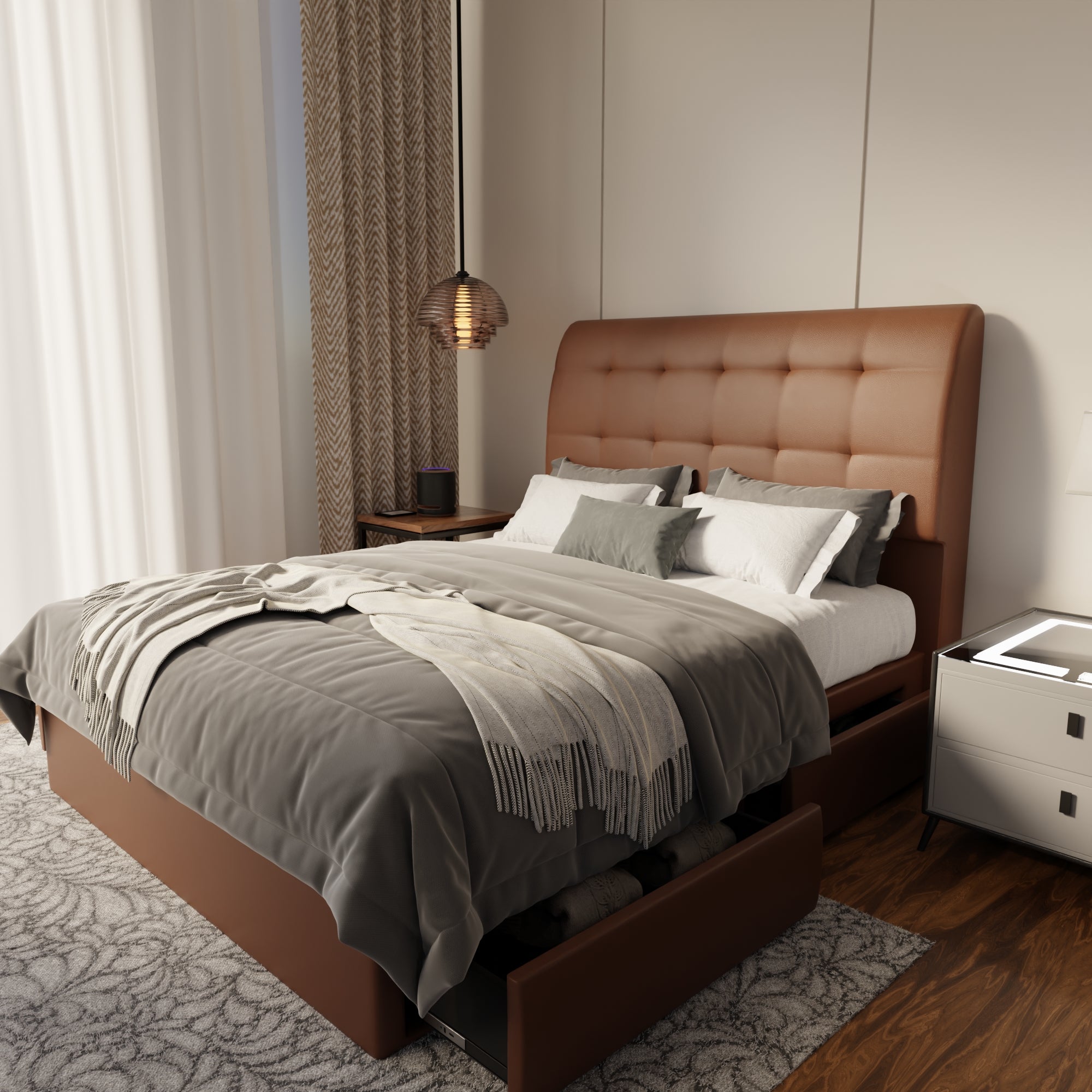 Haldor Faux Leather Drawer Bed Frame (Pet Friendly)