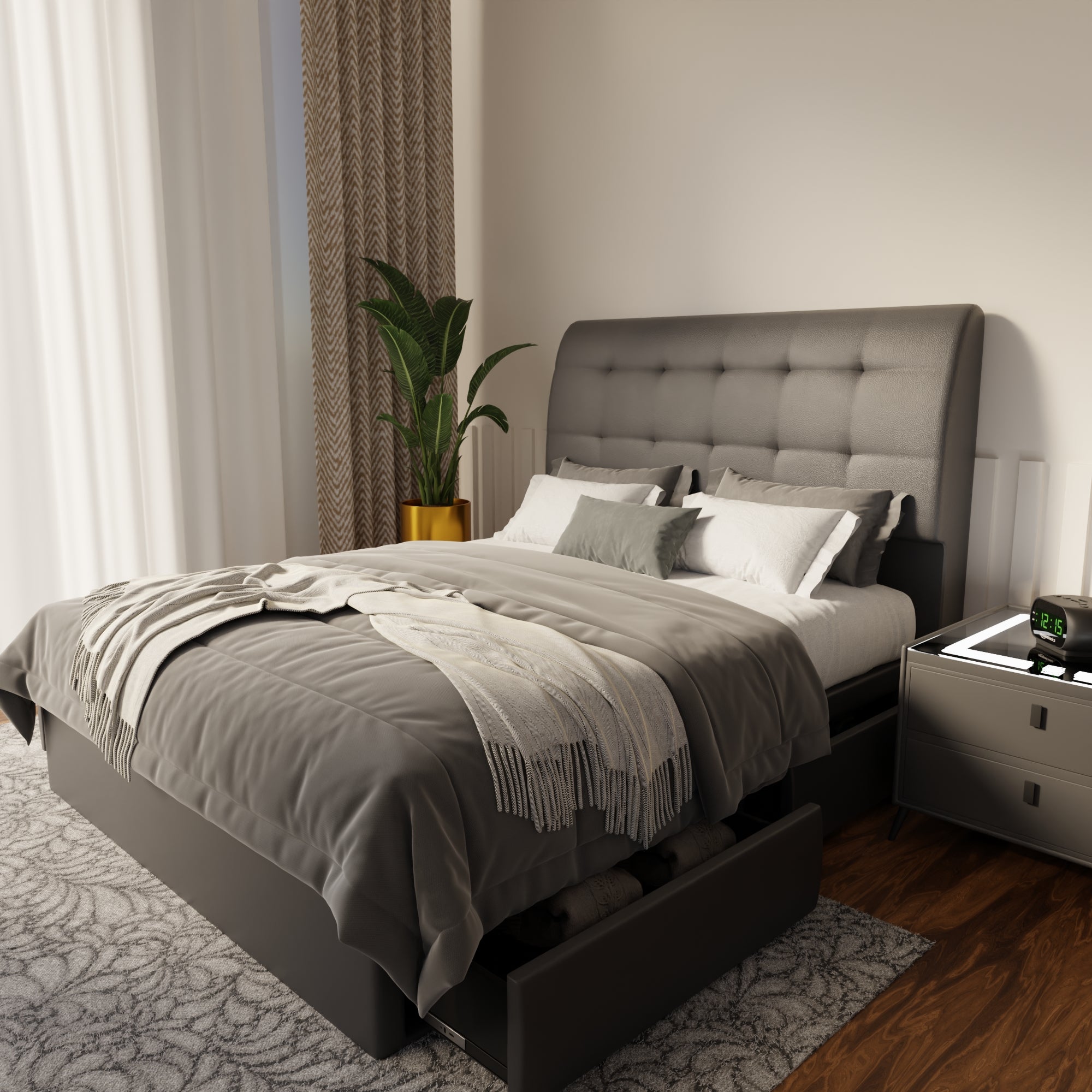 Haldor Faux Leather Drawer Bed Frame (Pet Friendly)
