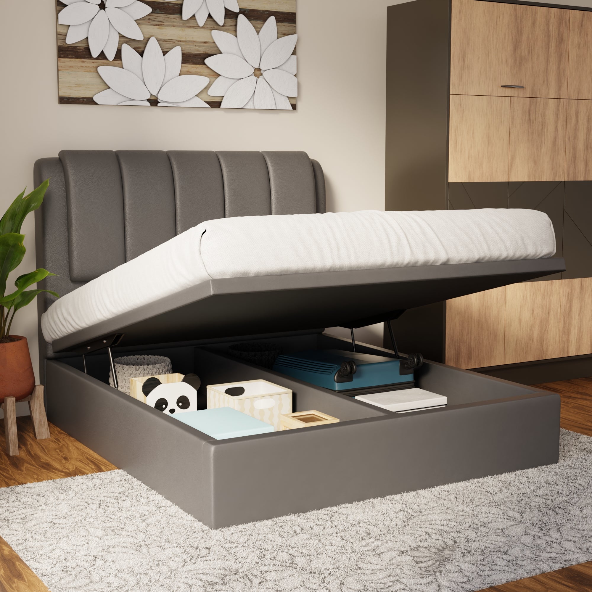 Asteron Faux Leather Storage Bed Frame (Pet Friendly) by Somnuz
