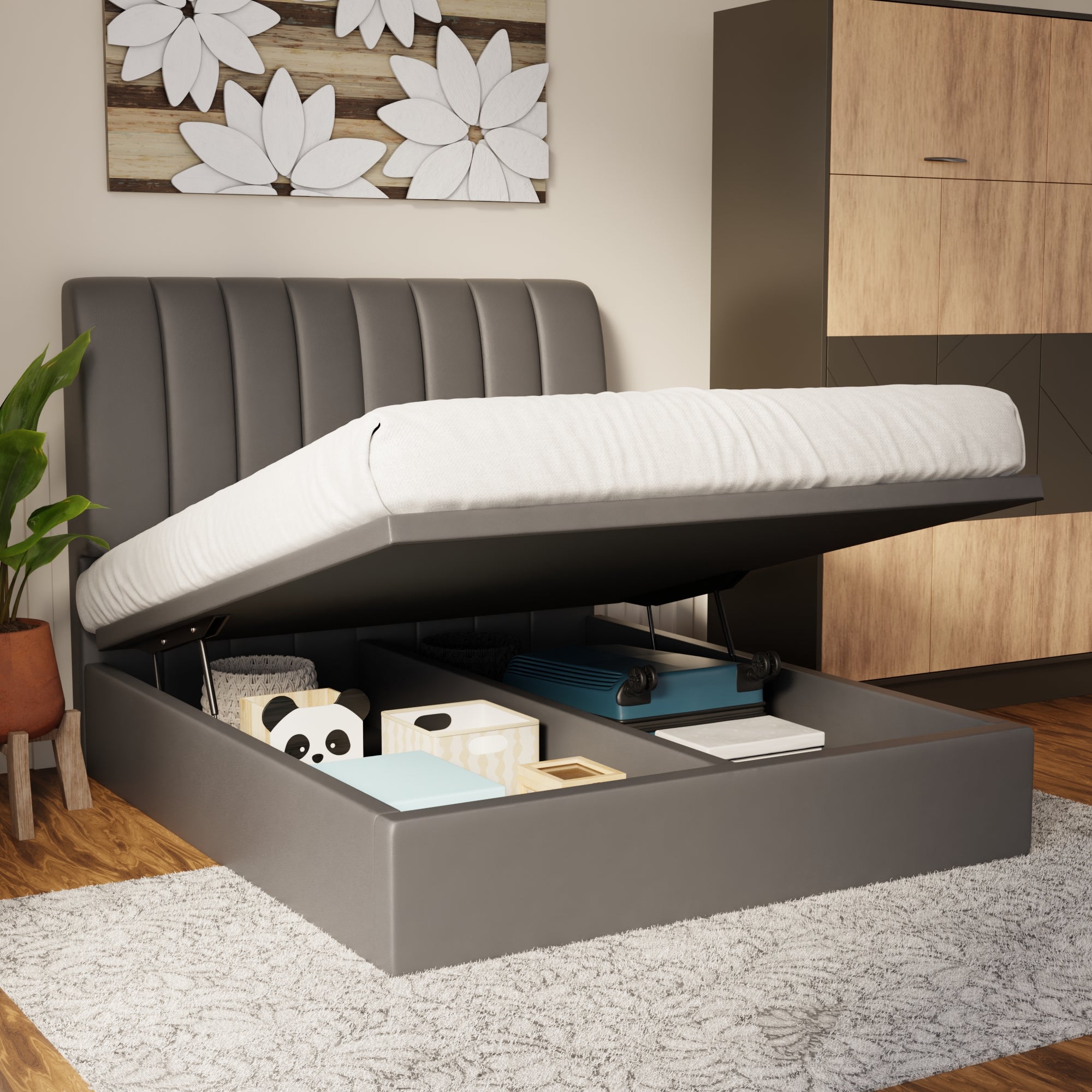 Trevino Faux Leather Storage Bed Frame (Pet Friendly) by Somnuz