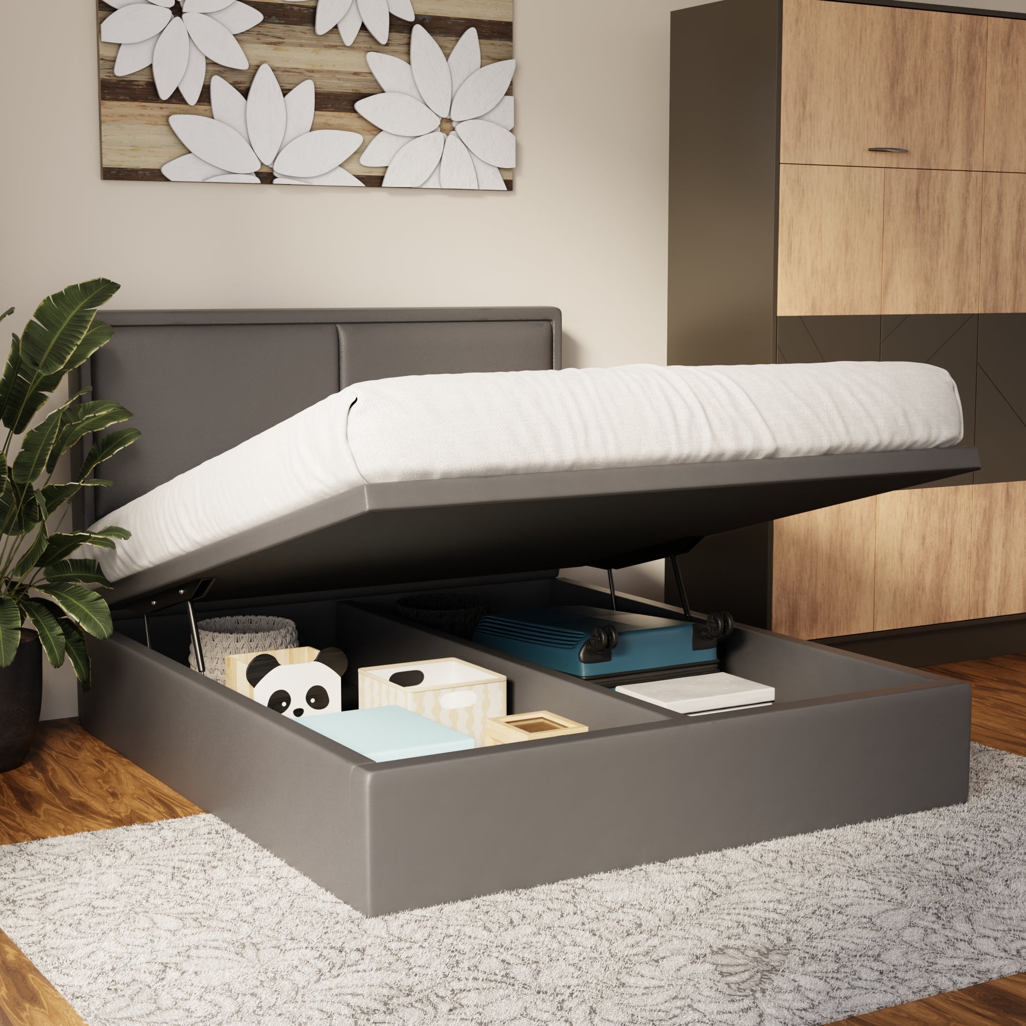Bravelle Faux Leather Storage Bed Frame (Pet Friendly) by Somnuz