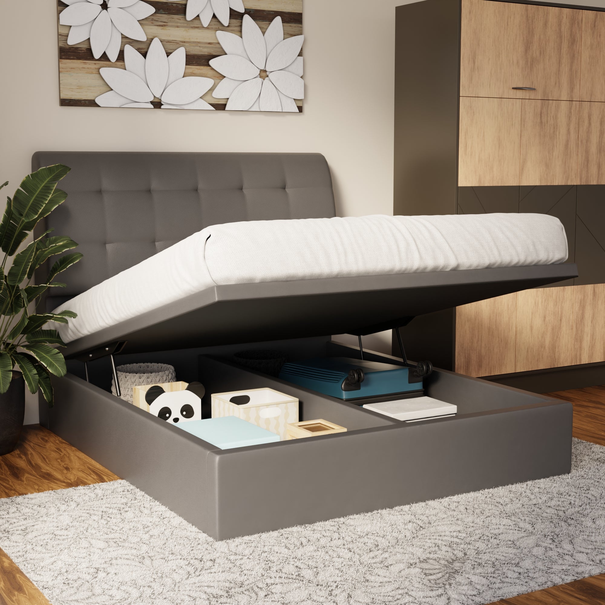 Haldor Faux Leather Storage Bed Frame (Pet Friendly) by Somnuz
