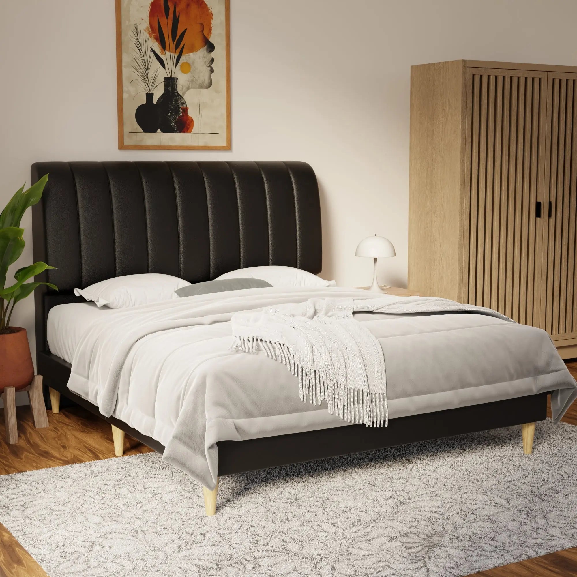 Kuro Faux Leather Bed Frame (Pet Friendly) by Somnuz KH