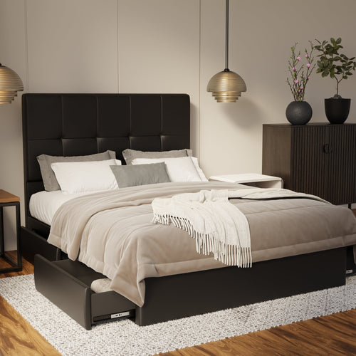 Marlowe Genuine Leather Drawer Bed By Somnuz SSE