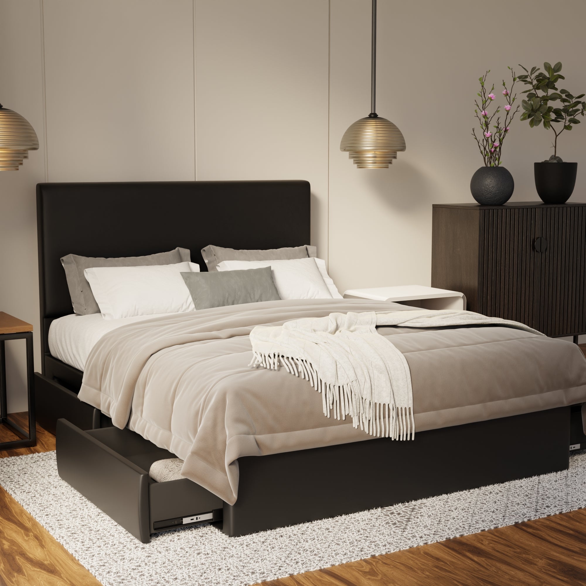 Kira Genuine Leather Drawer Bed By Somnuz SSE