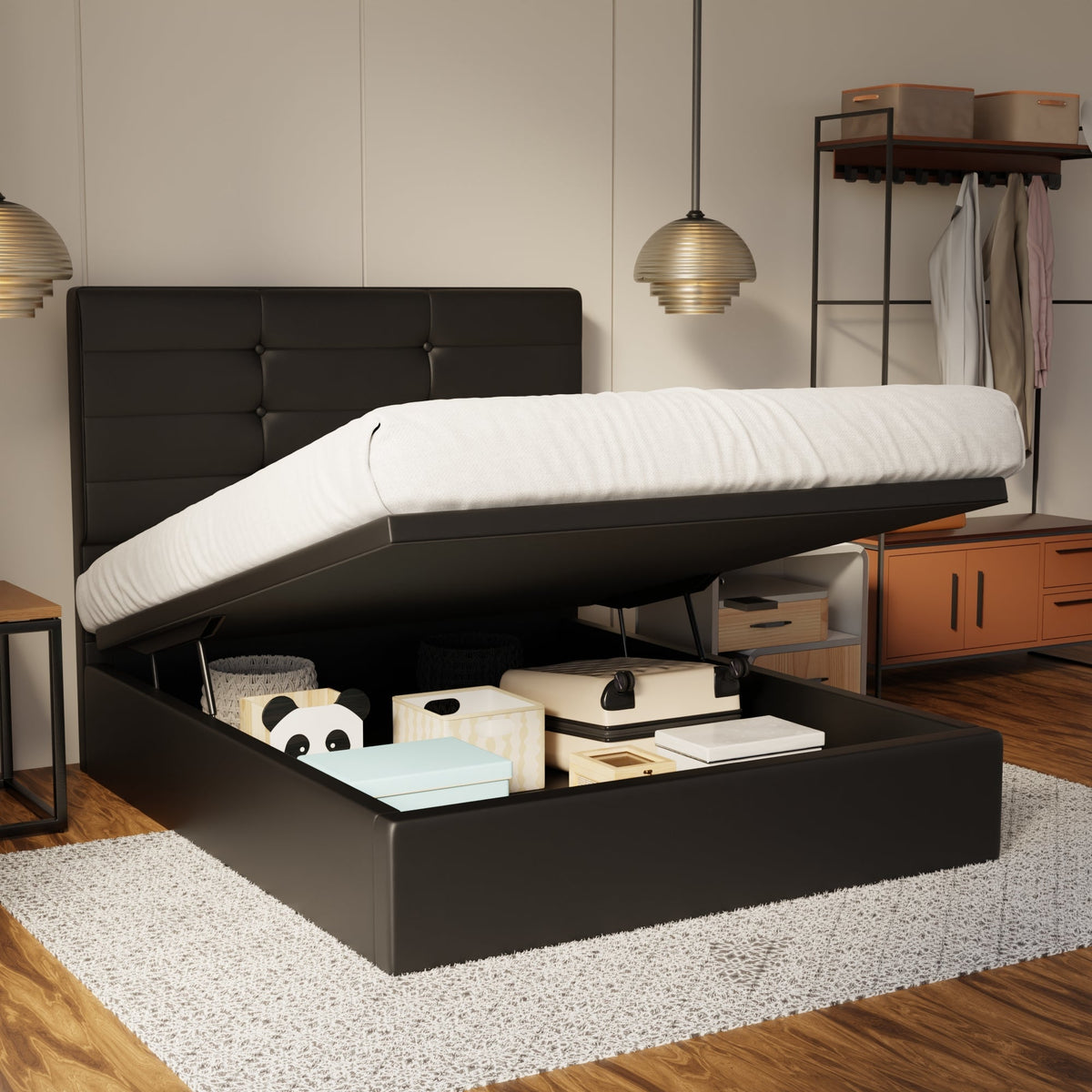 Kaelen Genuine Leather Storage Bed (Gas Lift) By Somnuz SSE