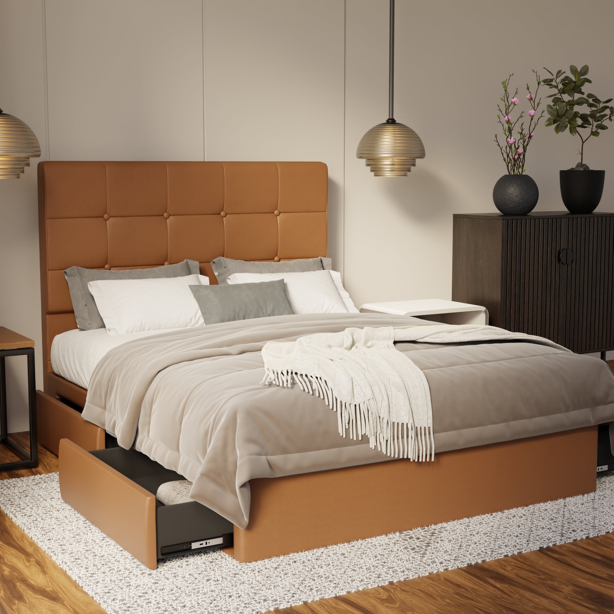Theron Genuine Leather Drawer Bed By Somnuz SSE