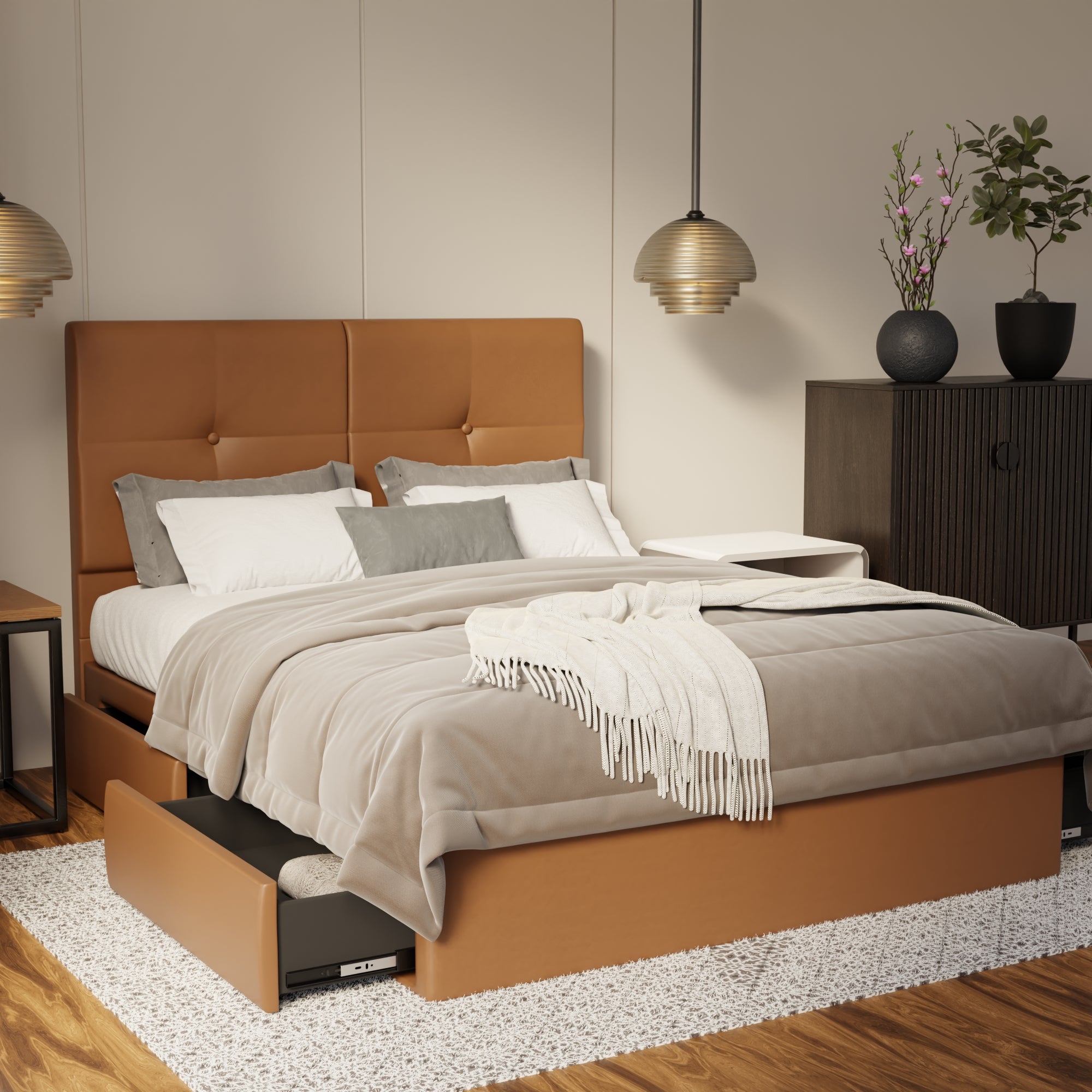 Rylan Genuine Leather Drawer Bed By Somnuz SSE