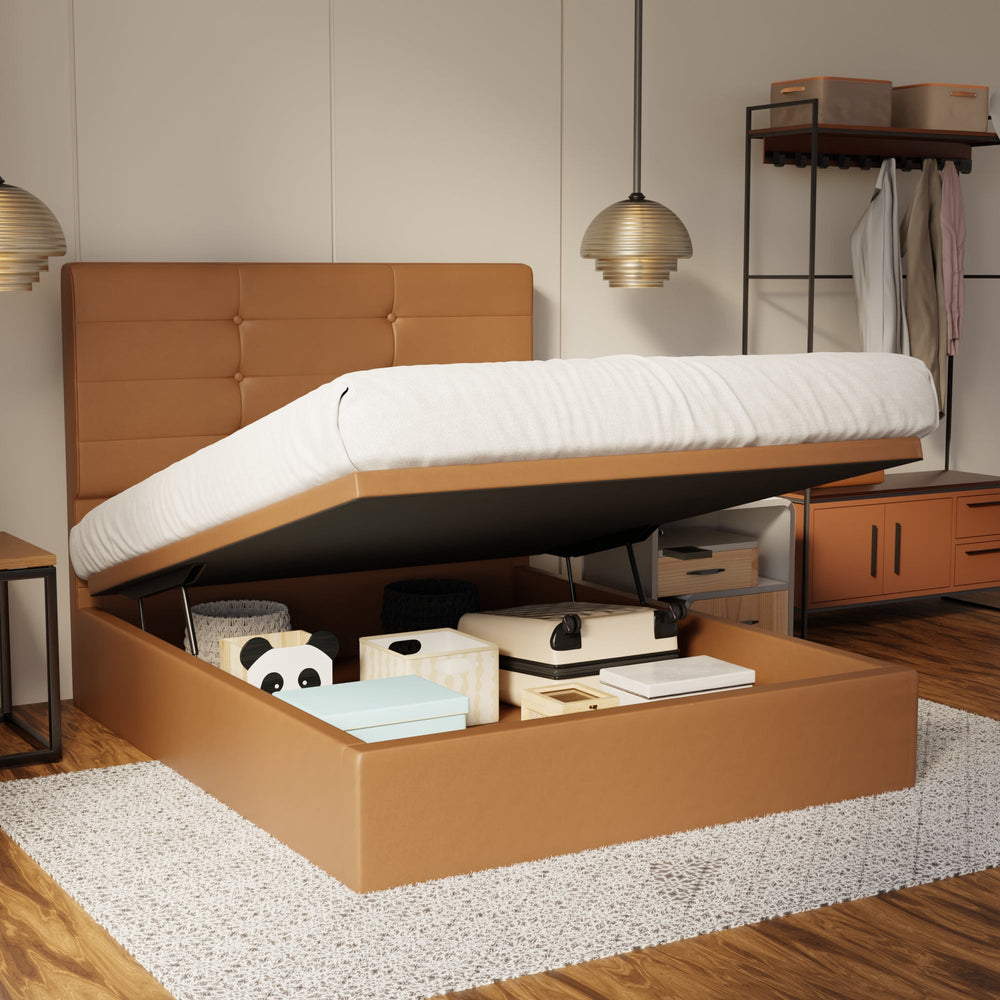 Kaelen Genuine Leather Storage Bed (Gas Lift) By Somnuz SSE