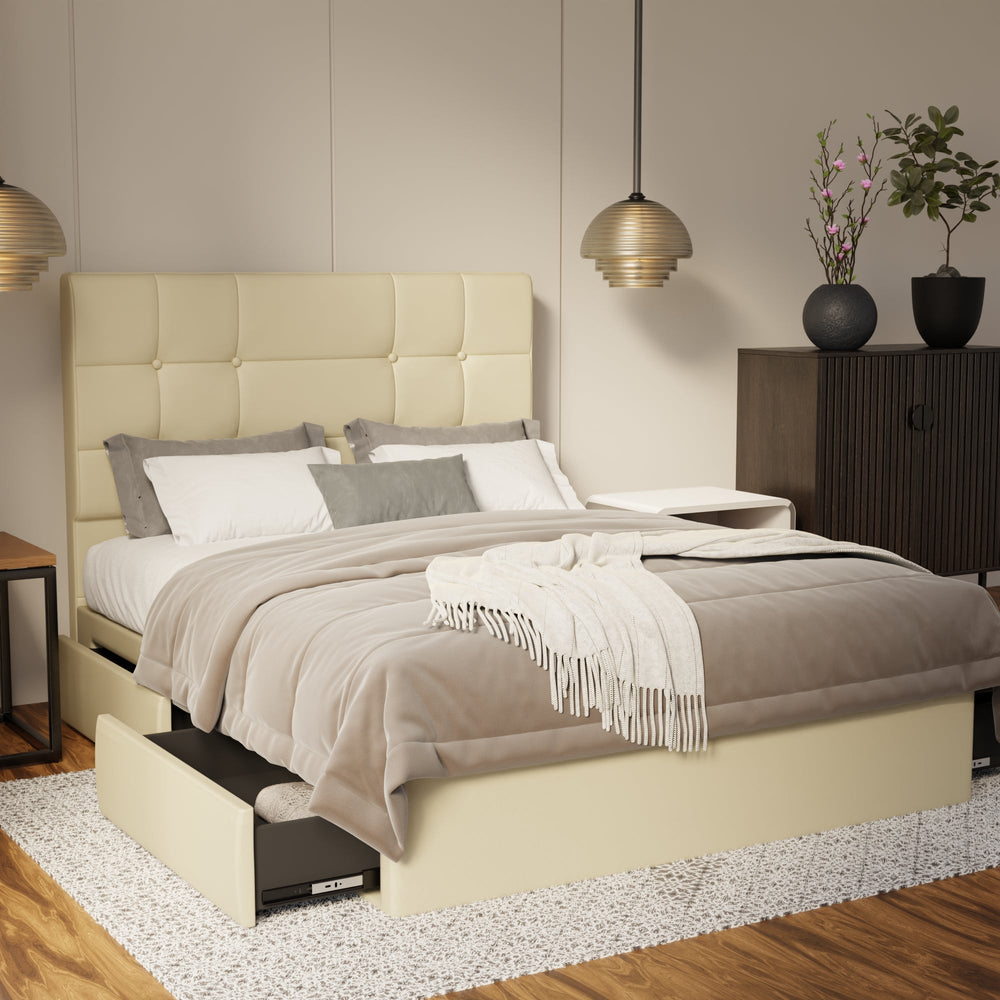 Elara Genuine Leather Drawer Bed By Somnuz SSE