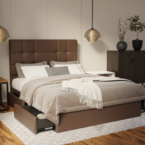 Elara Genuine Leather Drawer Bed By Somnuz SSE