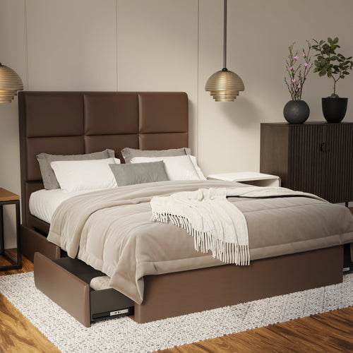 Caspian Genuine Leather Drawer Bed By Somnuz SSE