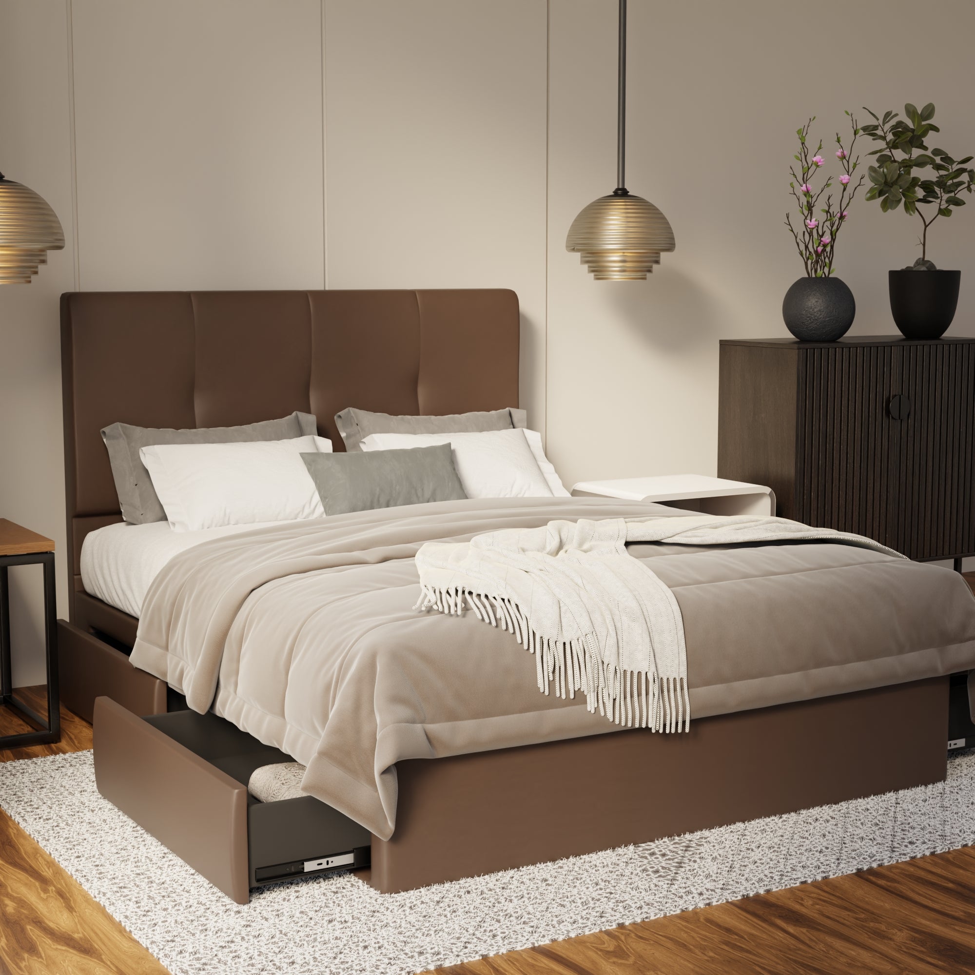 Lyra Genuine Leather Drawer Bed By Somnuz SSE