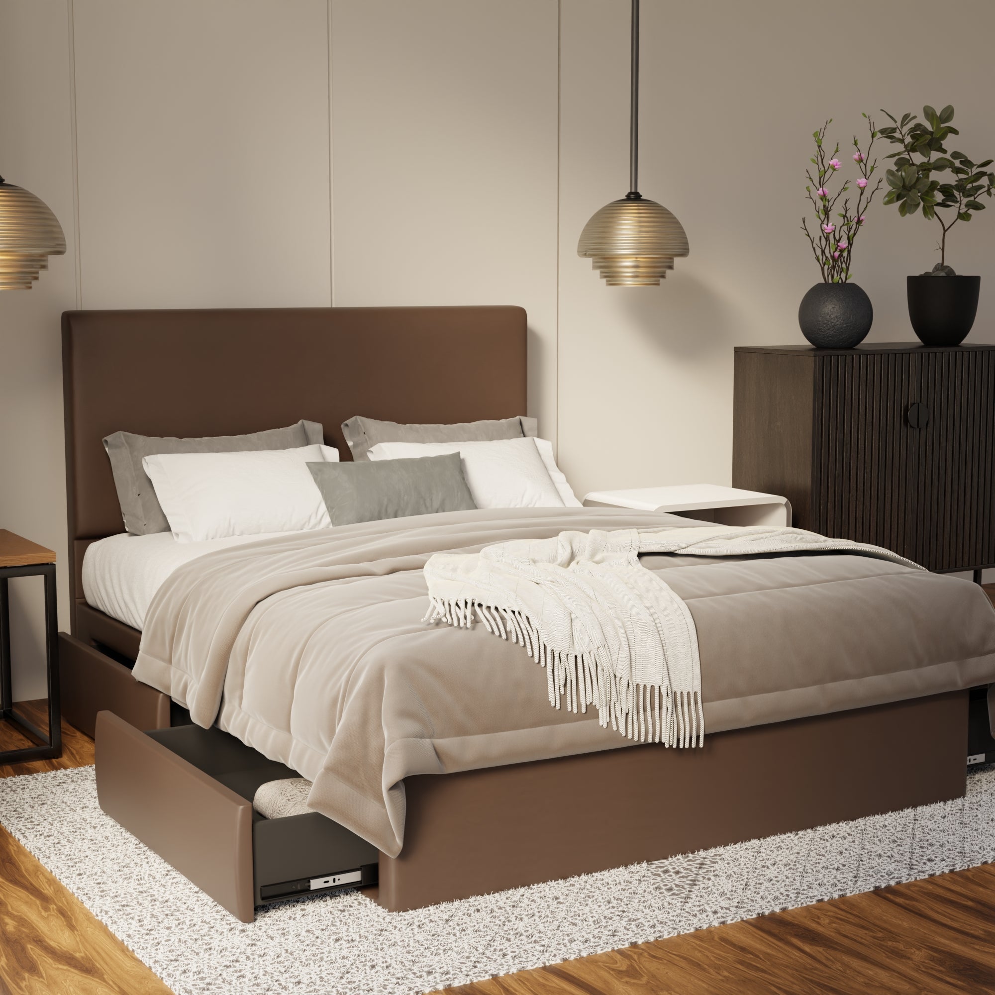 Kira Genuine Leather Drawer Bed By Somnuz SSE