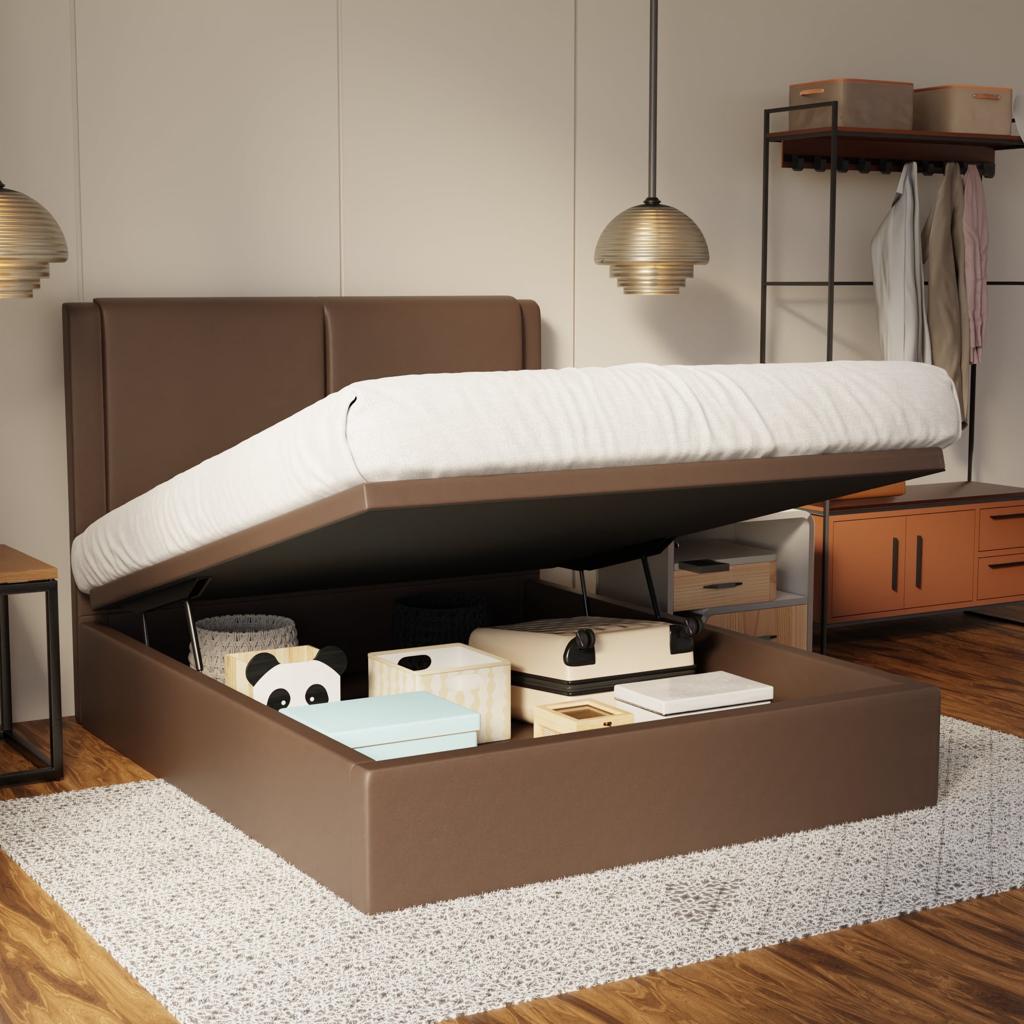 Vance Genuine Leather Storage Bed (Gas Lift) By Somnuz SSE